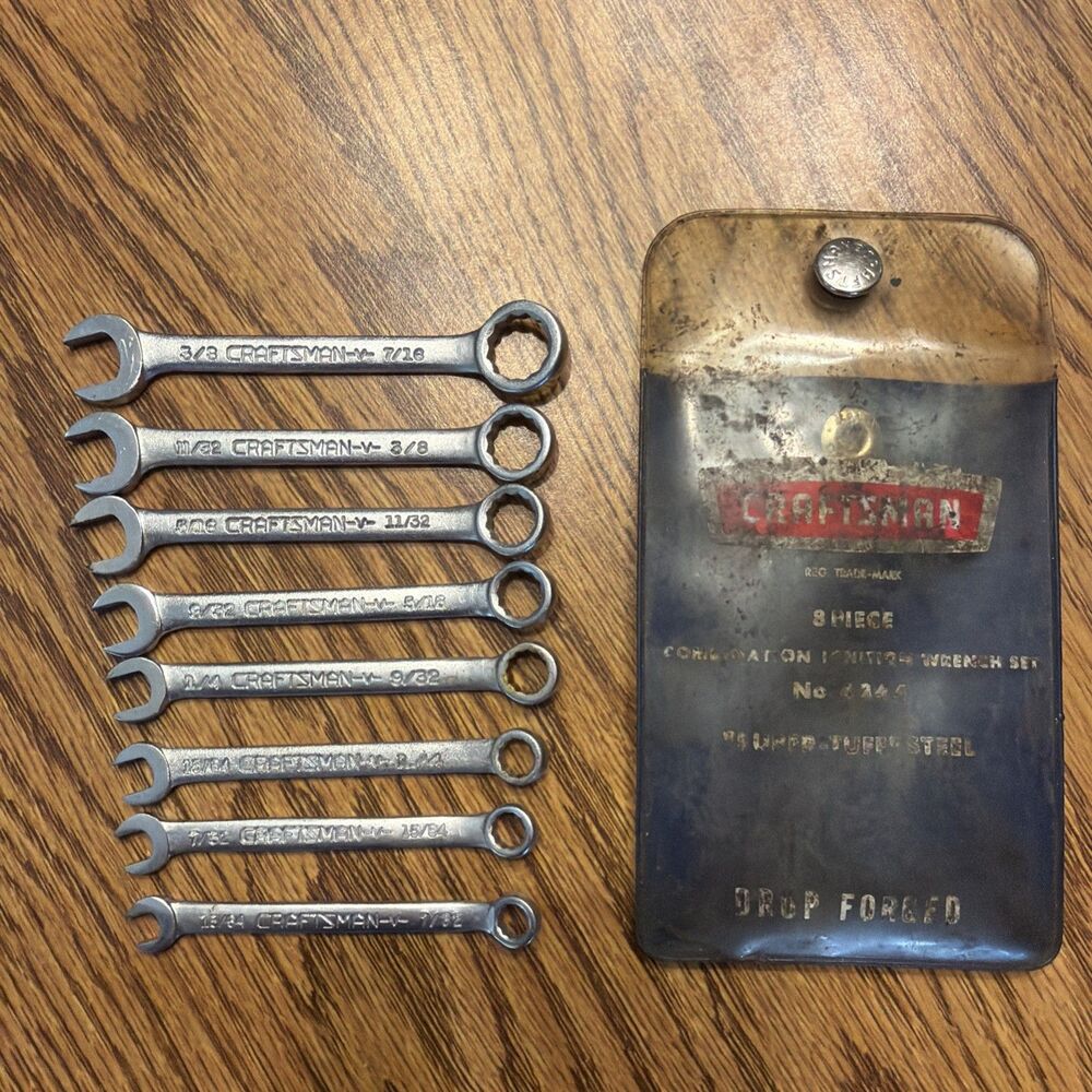 Vintage Sears Craftsman 4344 8pc Combination Ignition Wrench Set Made in USA